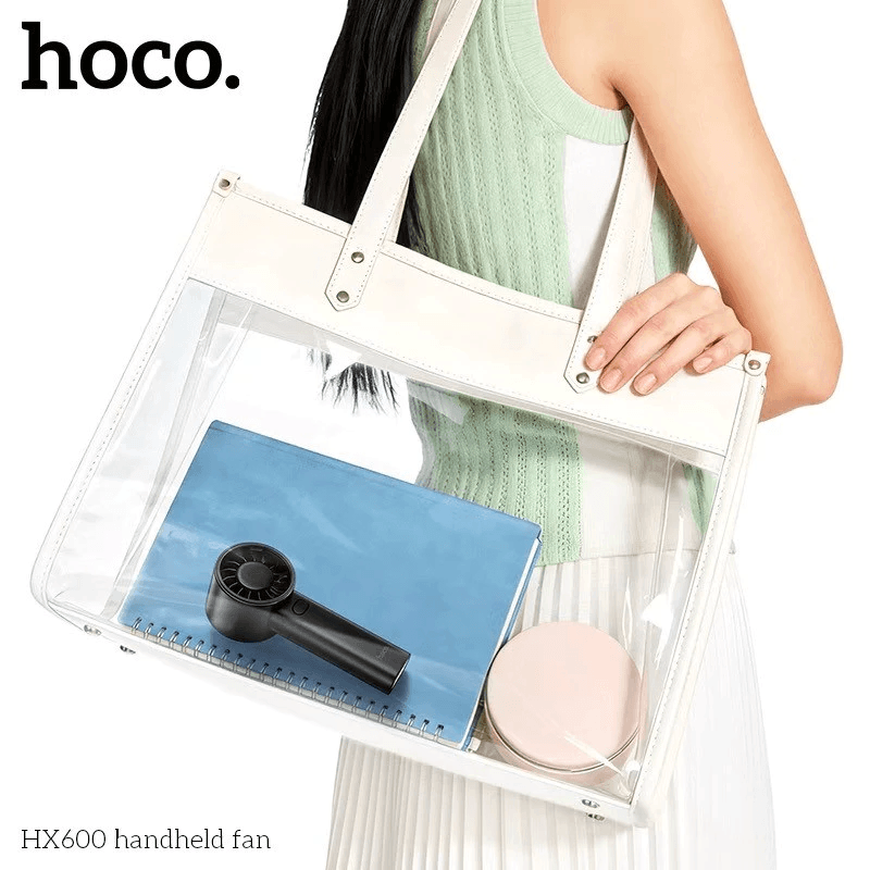 พัดลมพกพา HOCO HX600 สีดำ ปรับแรงลม 3 ระดับ แบตเตอรี่ 1200MAH ใช้งานสูงสุด 4.5 ชม.